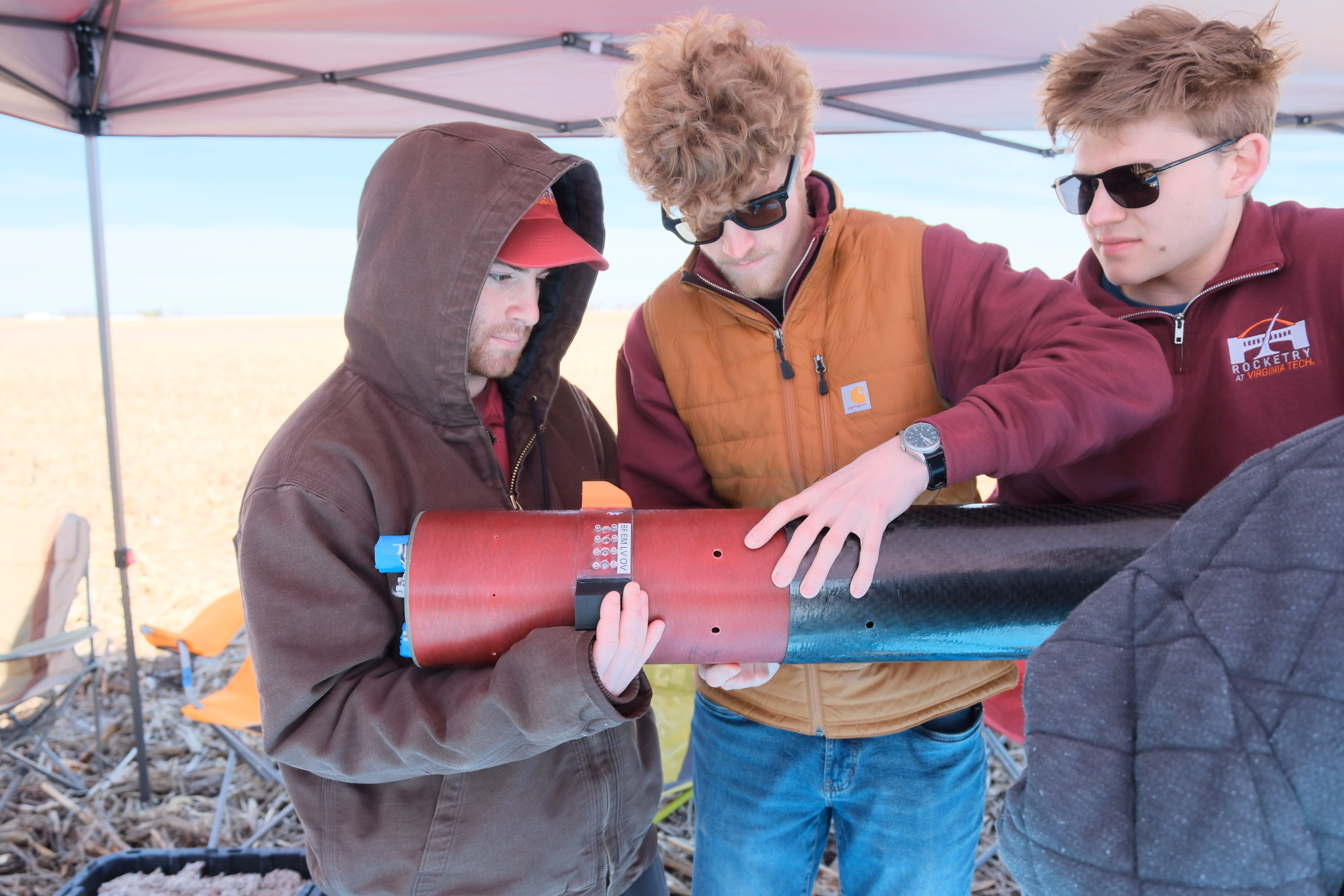 Ian McKee, Cannon Biscoe, and Ethan George assembling rocket for 2026 Ohio Test Launch